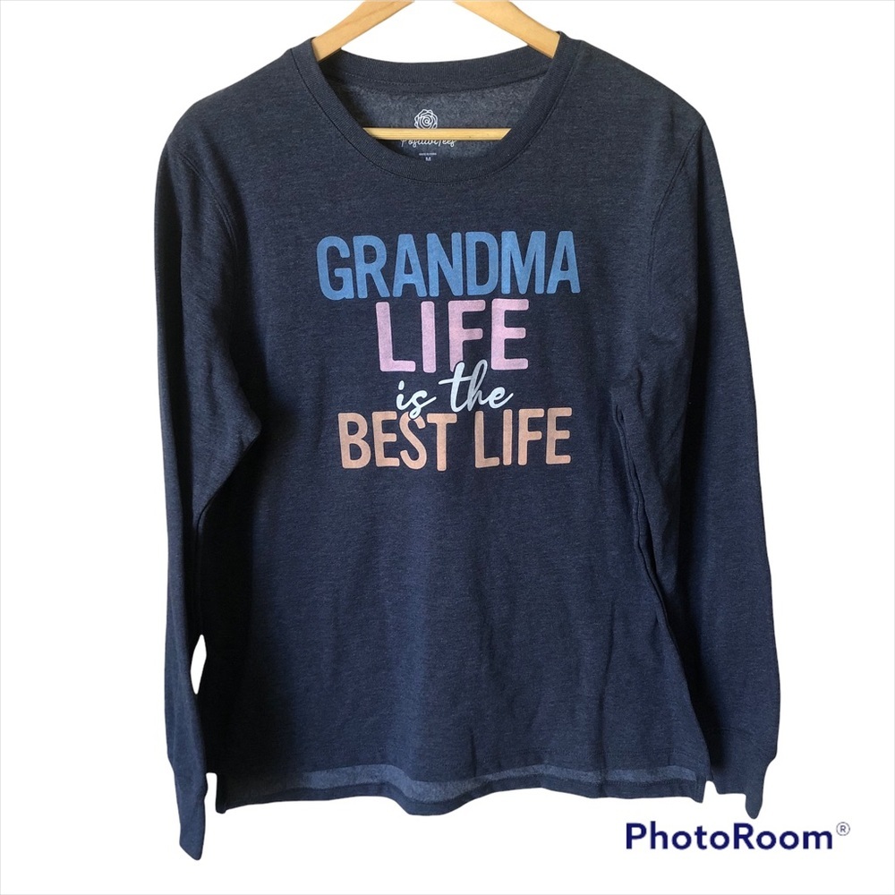 Positive Tees Crew Neck Graphic Sweatshirt Grandma Life Blue Loungewear Size M